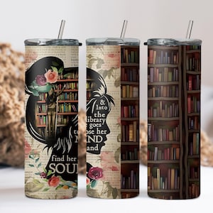 Book Lover 20oz Tumbler, Dark Academia Library Design, Insulated Travel Mug