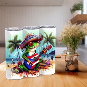 Puerto Rican Coqui Frog Tumbler, Puerto Rico Flag Tumbler, Tropical Beach Tumbler, 20oz Tumbler, Boricua Gift