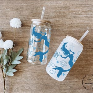 Mermaid Glass Tumbler: Ocean Lover Iced Coffee Cup with Bamboo Lid & Straw