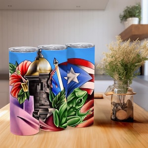 Puerto Rico Coqui Tumbler, 20oz Insulated Tumbler, Puerto Rican Pride, Boricua Art Drinkware, Colorful Flag and Frog Cup