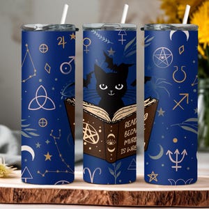 Reading Because Murder Is Wrong 20oz Skinny Tumbler Black Cat Book Gift