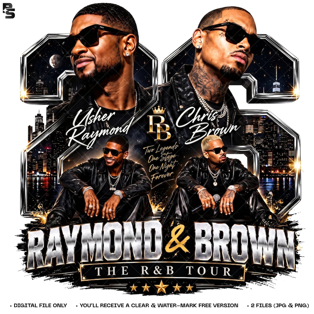Usher and Chris Brown R&B Tour 2026 PNG, Raymond and Brown Concert Shirt Design, Vintage B