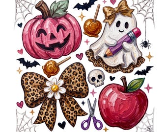Cute Back to School Halloween Ghost PNG | Spooky Teacher Pumpkin School Shirt Design | Fall Autumn Student Sublimation Graphic