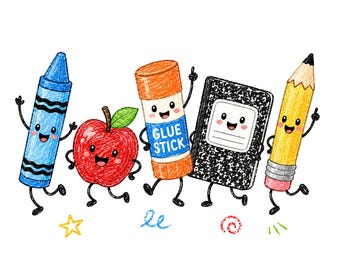Back to School PNG, Cute School Supplies PNG, Teacher Shirt Design, Crayon Apple Pencil Notebook Graphic, Sublimation PNG, School Clipart