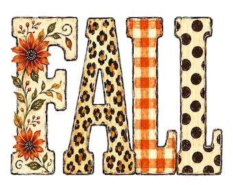 Fall PNG Design, Distressed Autumn Varsity Letters, Trendy Girly Thanksgiving Sublimation, Aesthetic Leopard Plaid Shirt Digital Download