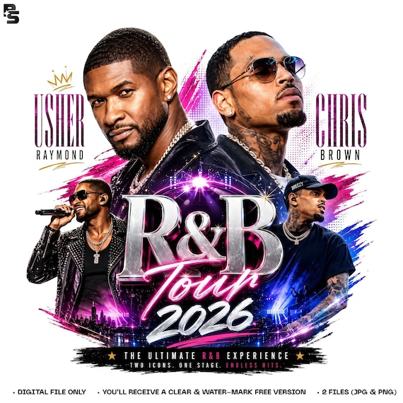 Usher Chris Brown R&B Tour 2026 PNG, Bootleg Rap Tee Concert Graphic, Vintage R and B Shirt Sublimation Design, Digital Download