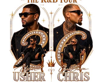 Usher Raymond and Chris Brown PNG, R and B Tour 2026, Black & Gold R and B Concert Shirt Design (Digital Download)