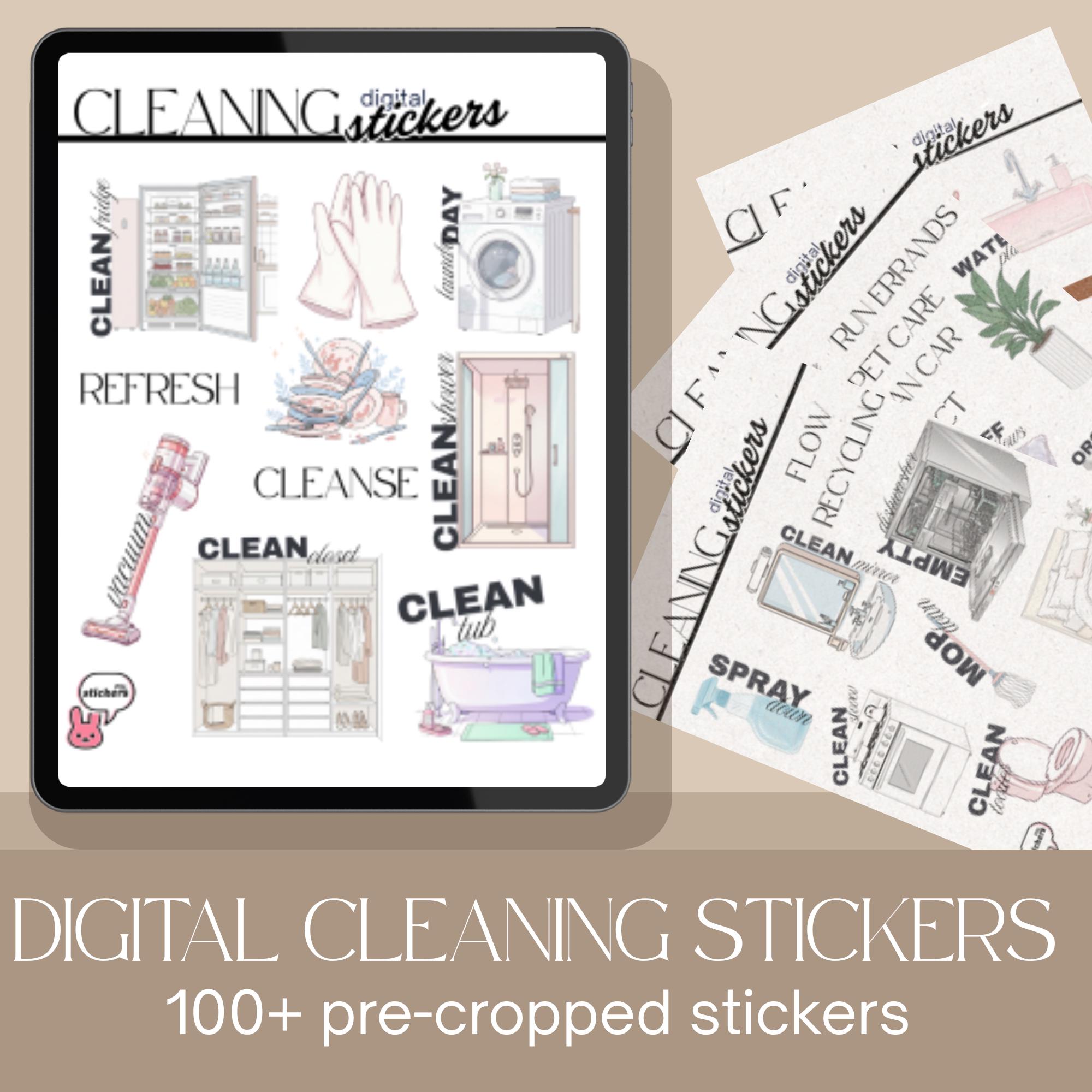 House Cleaning Planner Stickers | Digital Chores Stickers | Pre-Cropped PNG Bundle