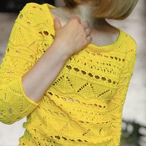Gift for Her | Handmade Yellow Knit Sweater | Women’s Lace Cotton Pullover | Unique Summer Knitwear | Thoughtful Artisan Present
