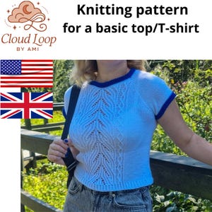 Molde em PDF para blusa de verão em tricô, molde básico para camiseta de tricô, blusa feminina do tamanho PP ao G