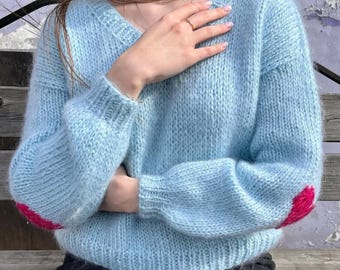 4 Strand Italian Kid Mohair Sweater, Hand Knitted Fluffy Cozy