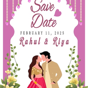 Indian Wedding Save The Date Invitation | Digital Marriage Card | Pink & Yellow Floral Template
