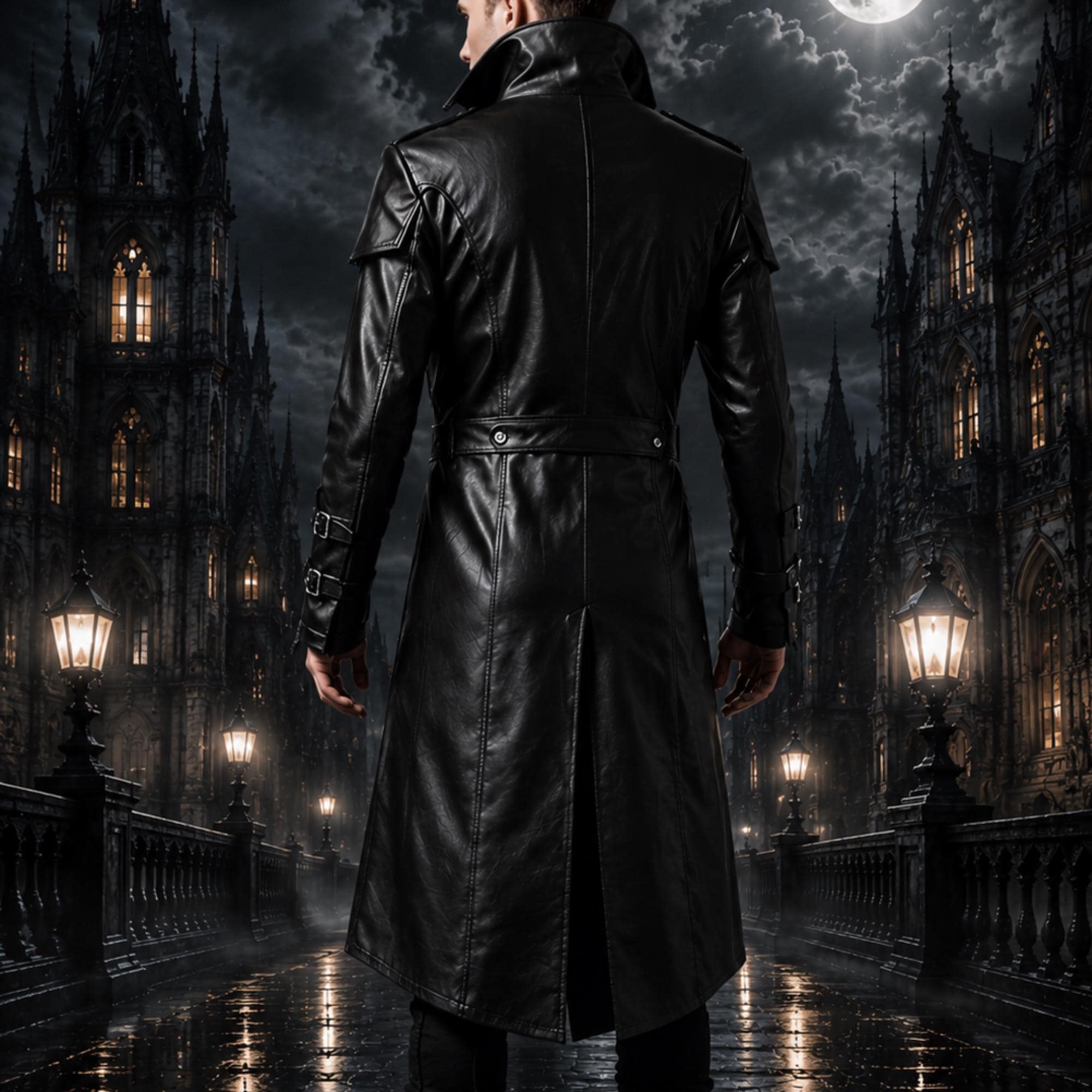 Men's Black Leather Gothic Vampire Trench Coat, Steampunk Duster