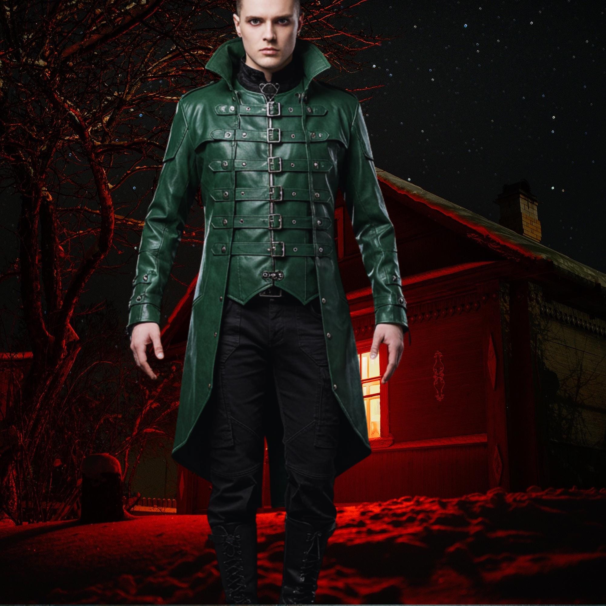 2025 - Herenjas Gothic Borduurwerk Knoop Mantel Kostuum Party Outwear