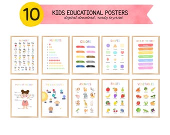子供向け教育ポスター – 10枚セット、教室の壁アート（PDF）