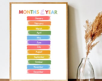 Months of the Year Poster Printable | Colorful Classroom Wall Chart | Preschool & Kindergarten Learning Decor | Digital Download