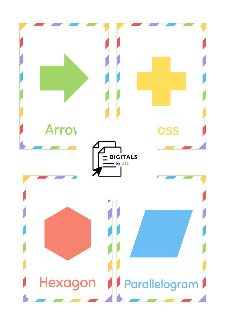 Labeled Flash Cards In Shapes Flashcards Printable – Fun Learning for Kids – Instant Download ...
