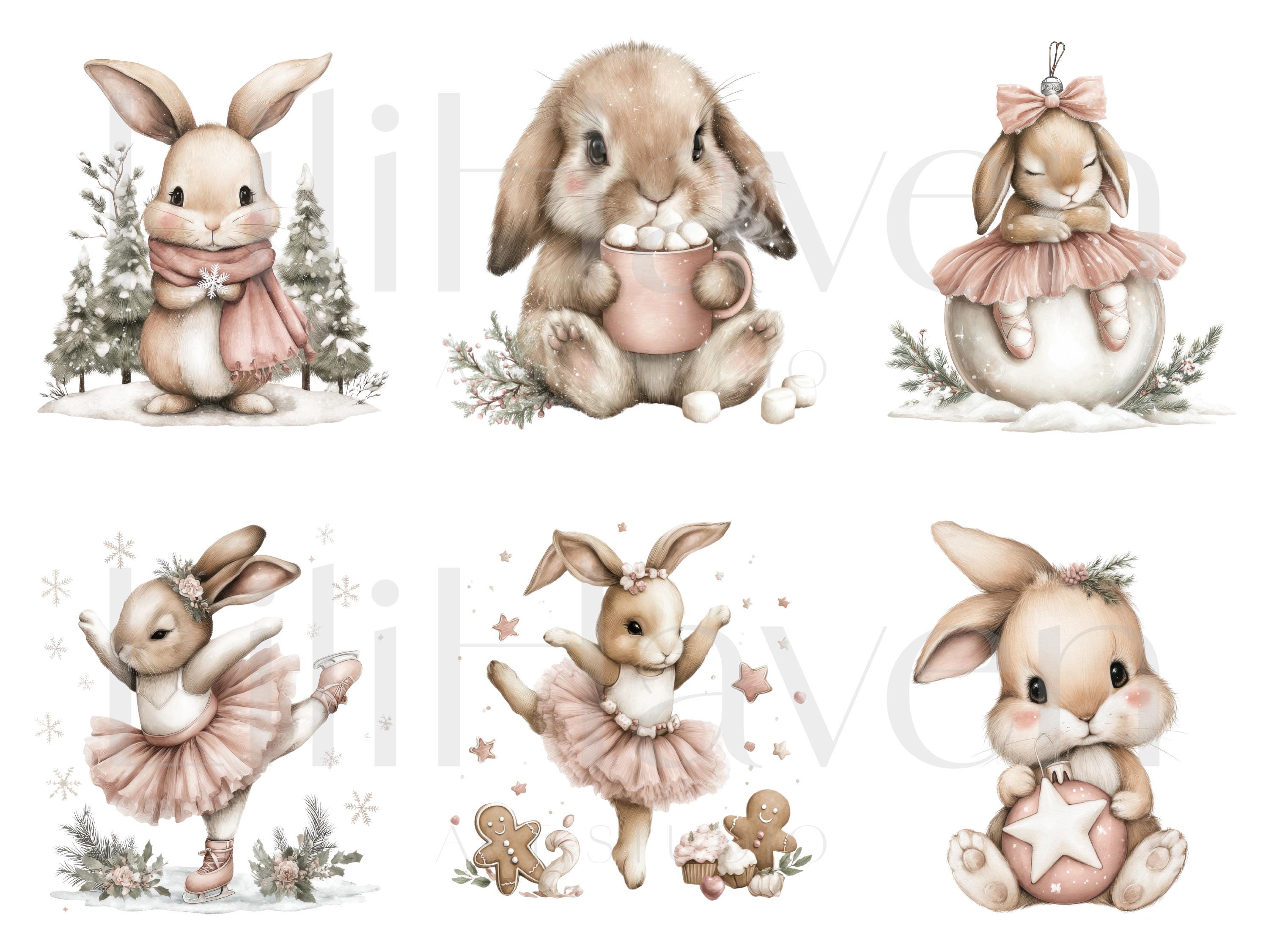 Winter Bunny Clipart | 70 PNG Watercolor Christmas Rabbit Illustrations ...