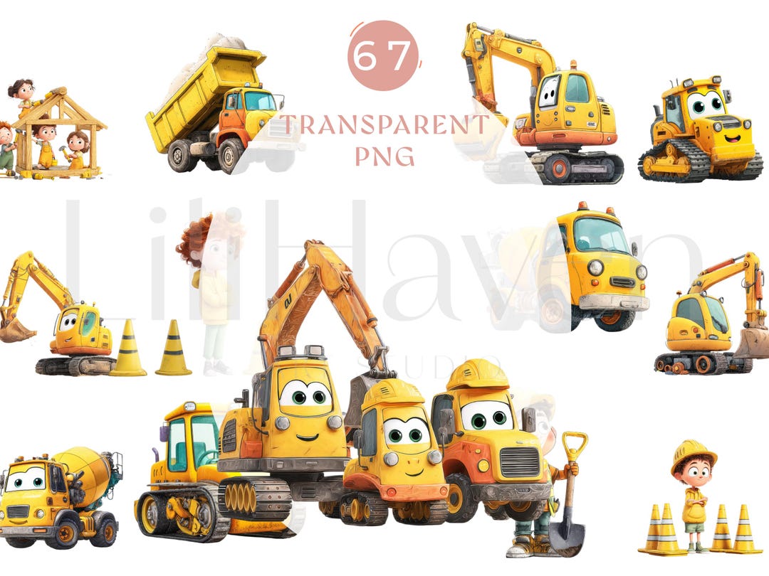 Construction Clipart – 67 Cute Builder Trucks and Kids Pngs, Cartoon ...