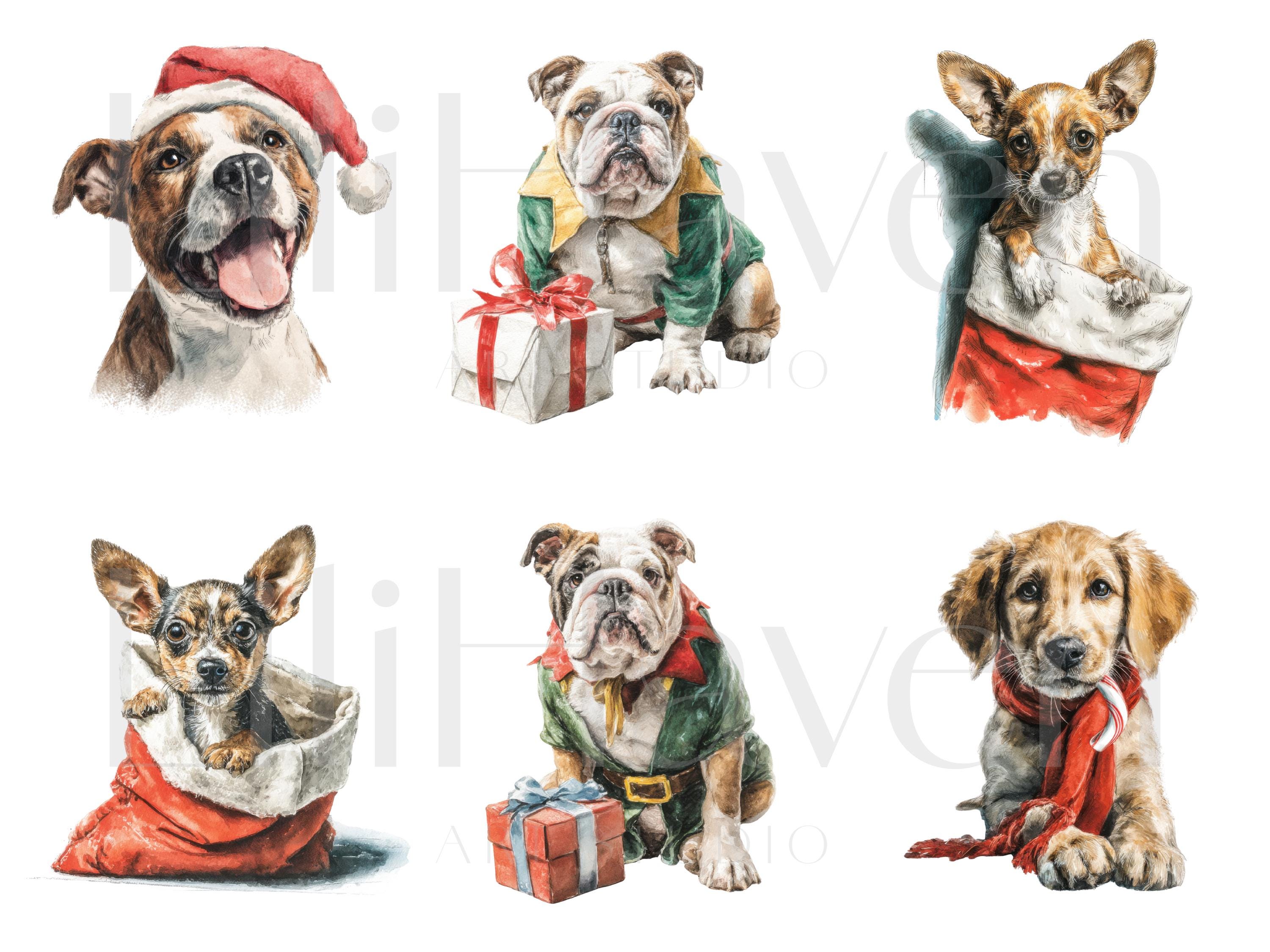 Christmas Dogs Clipart Bundle | 59 PNG Watercolor Dog Illustrations ...