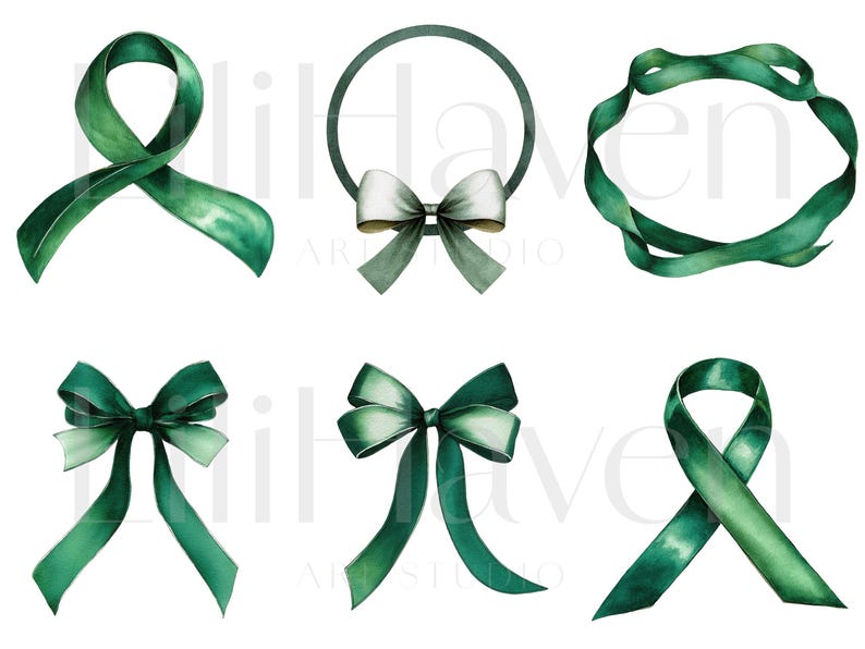 Green Ribbon Clipart Bundle – Watercolor Bows & Ribbons, Elegant ...