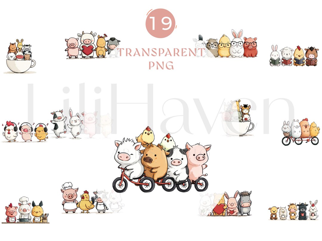 Farm Animals Watercolor Clipart | Cute Cow Pig Chicken Sheep Bundle ...