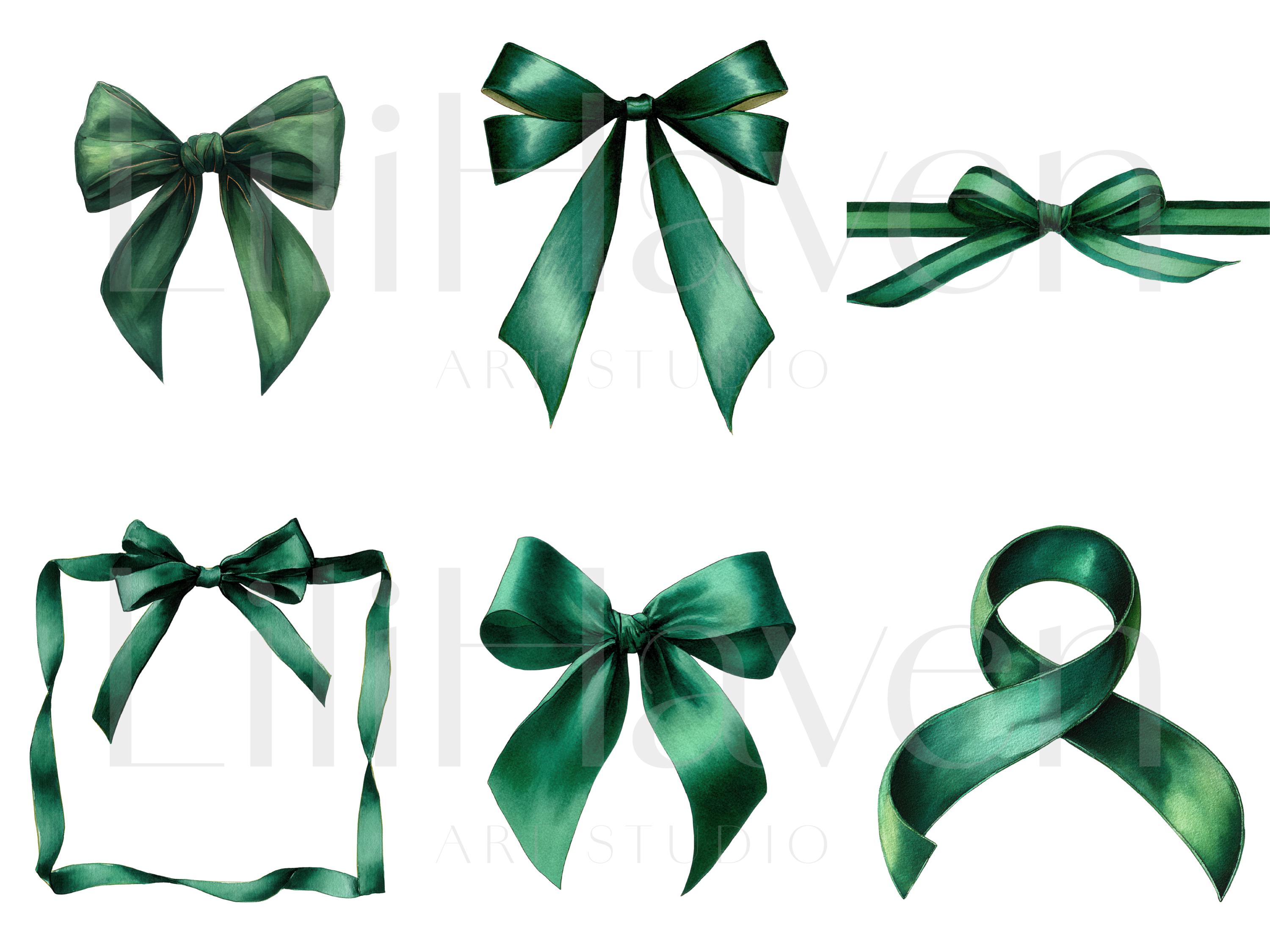 Green Ribbon Clipart Bundle – Watercolor Bows & Ribbons, Elegant ...