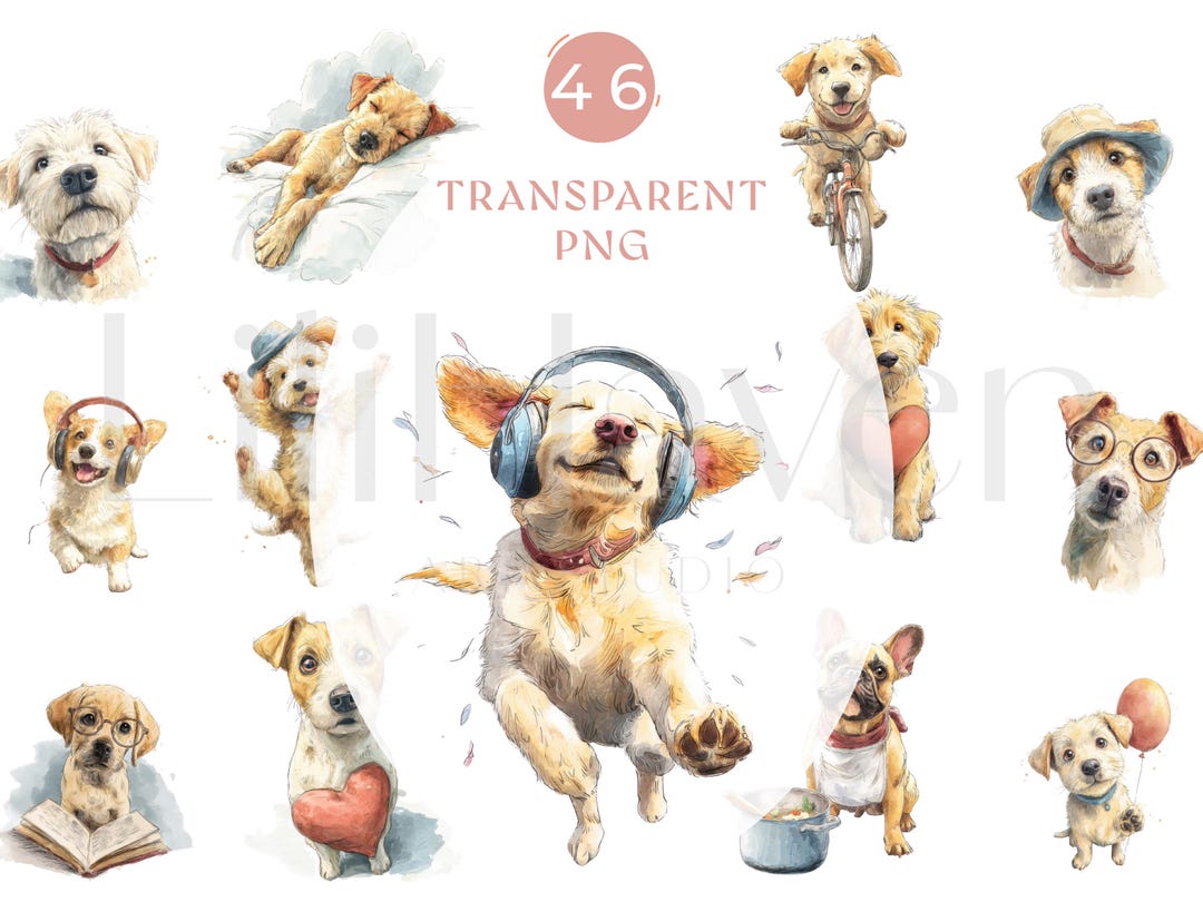 Cute Dog Watercolor Clipart | 46 PNG Banner | Puppy Bundle, Pet Art ...