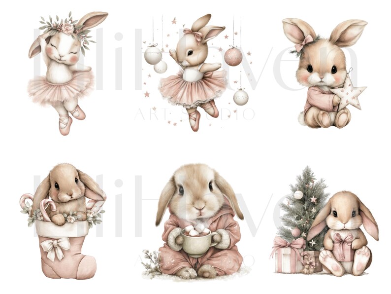 Winter Bunny Clipart | 70 PNG Watercolor Christmas Rabbit Illustrations ...