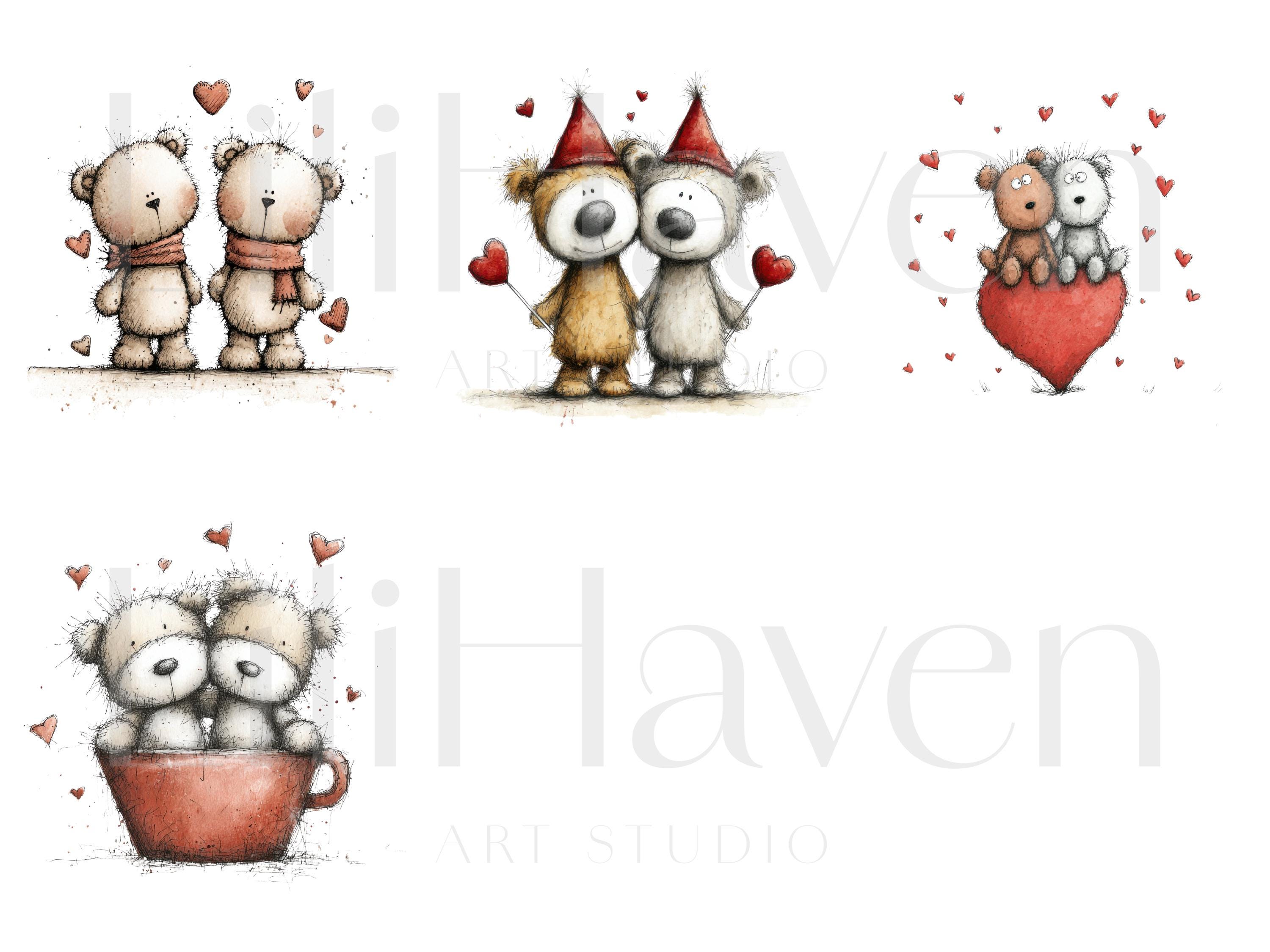 Valentine Teddy Bear Clipart Set, Cute Love Bears PNG, Romantic ...
