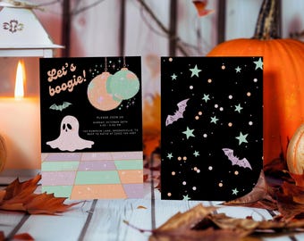パステルゴーストダンスパーティー招待状：レトロなハロウィーン招待状（デジタルダウンロード）