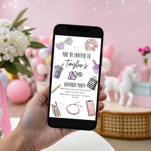 Invitation Sleepover Birthday Slumber Party Pajama Spa Bash Tween Girl Editable Canva Template Animated Digital Download 12th 13th Birthday
