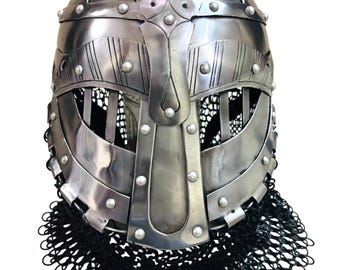 Handmade Chainmail Armor, Cosplay SCA/LARP Medieval Viking Vendel Helmet: