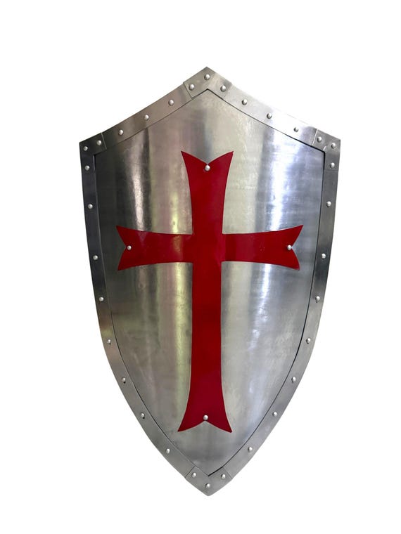 Medieval Crusader Shield: Red Cross Knight Templar Heather shield LARP Playable Cosplay Armor 28"