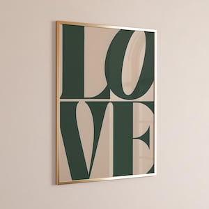 Retro Love Poster, Green 70s Wall Art Print, Modern Minimalist Poster, Trendy Wall Art, Typography Print, Printable Art, Digital Print