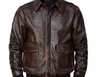 Chaqueta bomber de piel auténtica – Chaqueta de motociclista de piel de oveja marrón para hombre