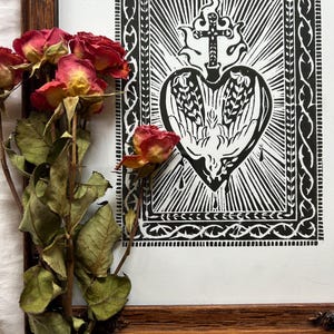 Sacred Heart Linoleum Block Print