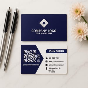 Druckbare Visitenkartenvorlage, bearbeitbare minimalistische QR-Code-Visitenkartenvorlage, doppelseitige Visitenkarte, bearbeitbare Visitenkarte
