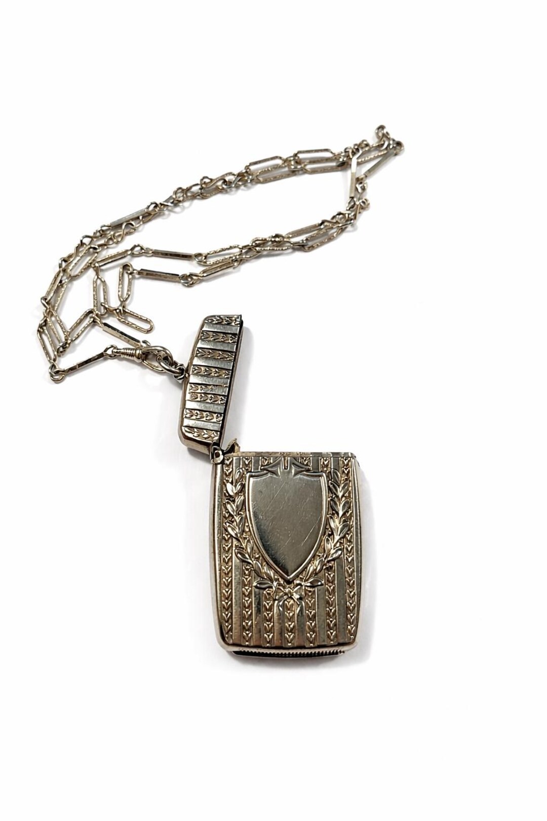 Antique Sterling Silver Vesta Case Necklace – Art Deco Match Safe ...