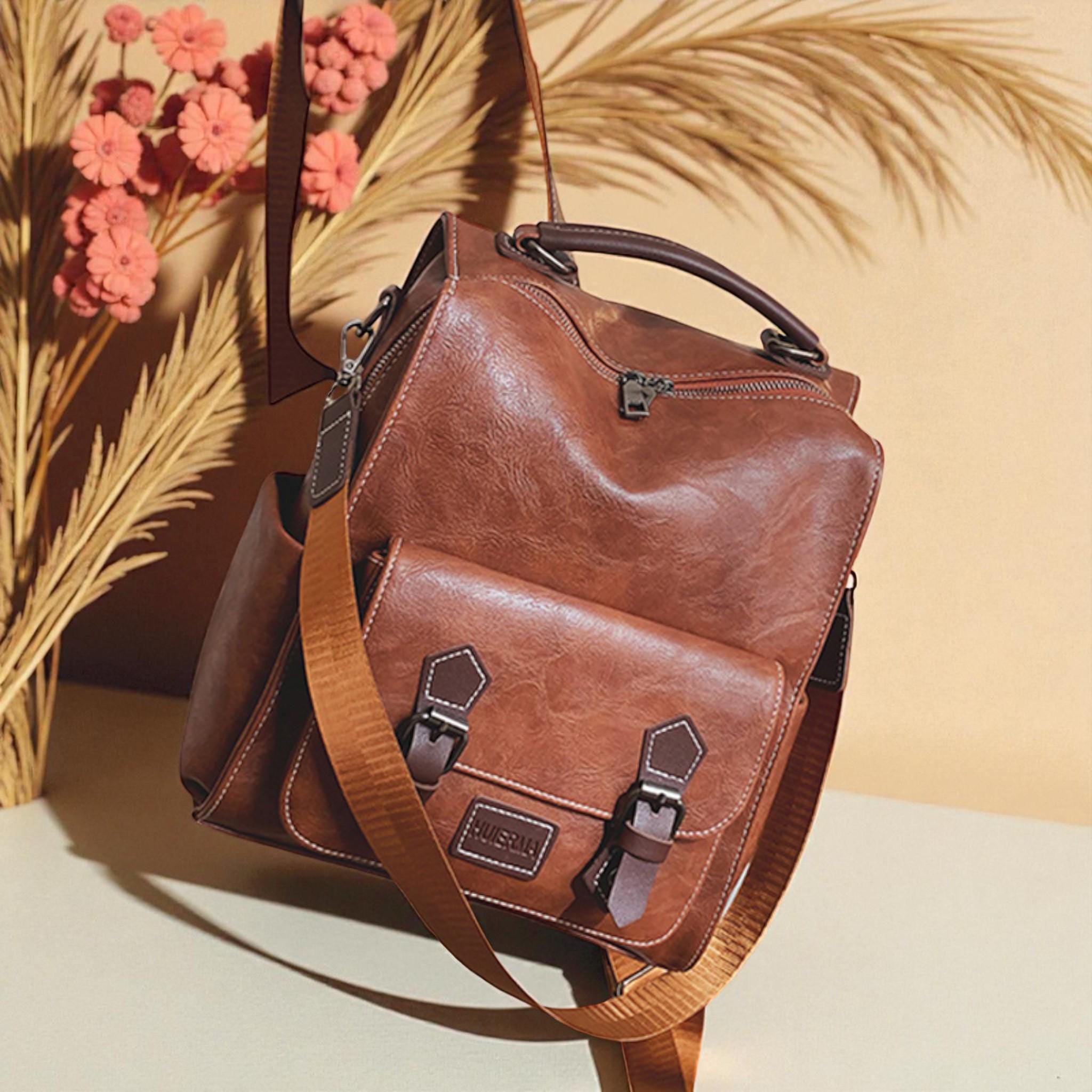 Brown Leather Floral Backpack - Etsy display picture 1