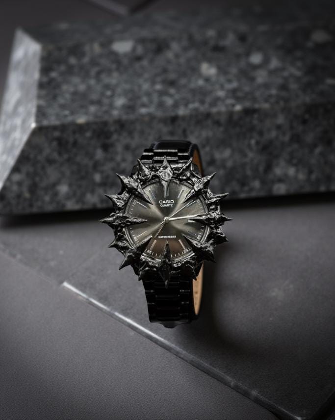 Black Crown Casio — Gothic Spiked Handmade Watch, Dark Quartz