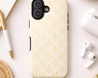 Yellow Floral Pattern Phone Case, Impact Resistant
