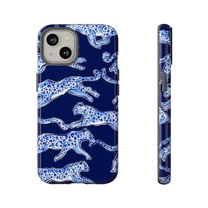 Leopard Print Tough Case for Phones, Blue Animal Pattern, Protective Cover, Stylish Phone Accessory, Phone Case for Leopard Lovers, Phone