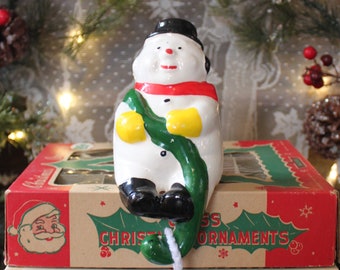 Vintage Snowman Stocking Hanger, Ceramic Snowman Stocking Holder, Children's Stocking Hanger, Retro Christmas Decoration, Snowman Collector