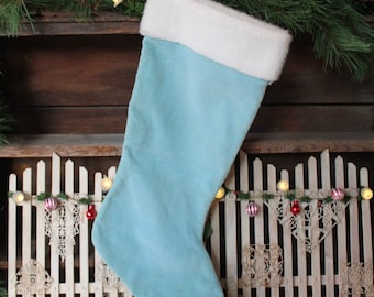 Vintage Baby BLUE VELVET STOCKING, Blue Velvet Stocking, Pastel Christmas, Baby Boy Stocking, Babys First Christmas Stocking, Boy Stocking
