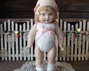 1991 DAISY KINGDOM Rosie Doll with Hat Shoes and Socks, Blonde Hair Dark Blue Eyes, 12" Doll, Daisy Kingdon Doll #4100