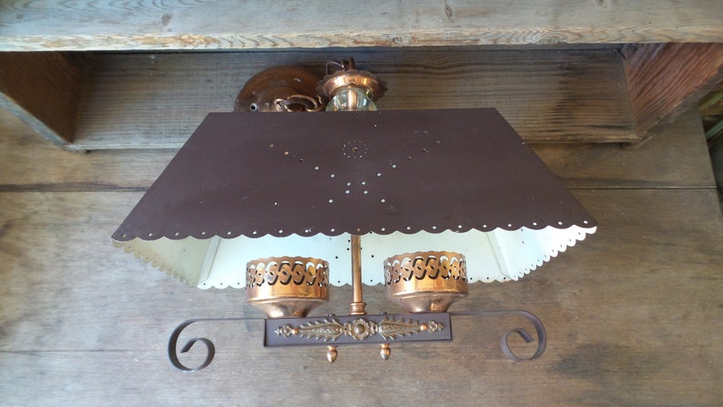 Vintage Copper Ceiling Light Fixture Farmhouse Pendant Dining Table Hanging Punched Metal Shade