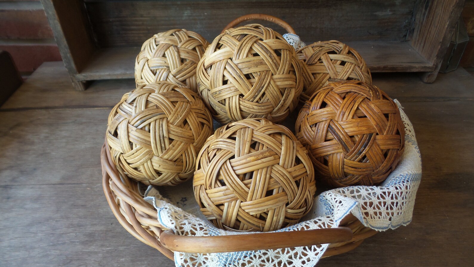 Vintage RATTAN BALLS Set of 7 Rattan Balls Wicker Balls Etsy