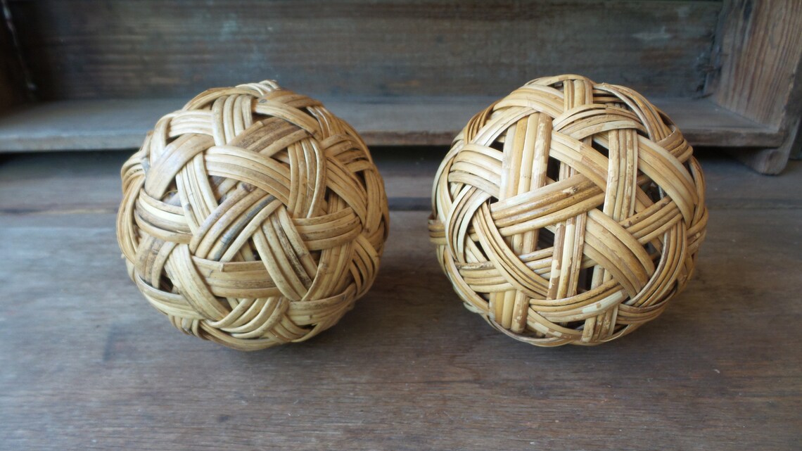 Vintage RATTAN BALLS Set of 7 Rattan Balls Wicker Balls Etsy