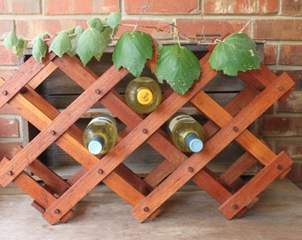 TEAK WOOD Wine Rack, Vintage Teak Wine Rack, Wine Storage, Accordian Wood Wine Rack, Wood Towel Rack